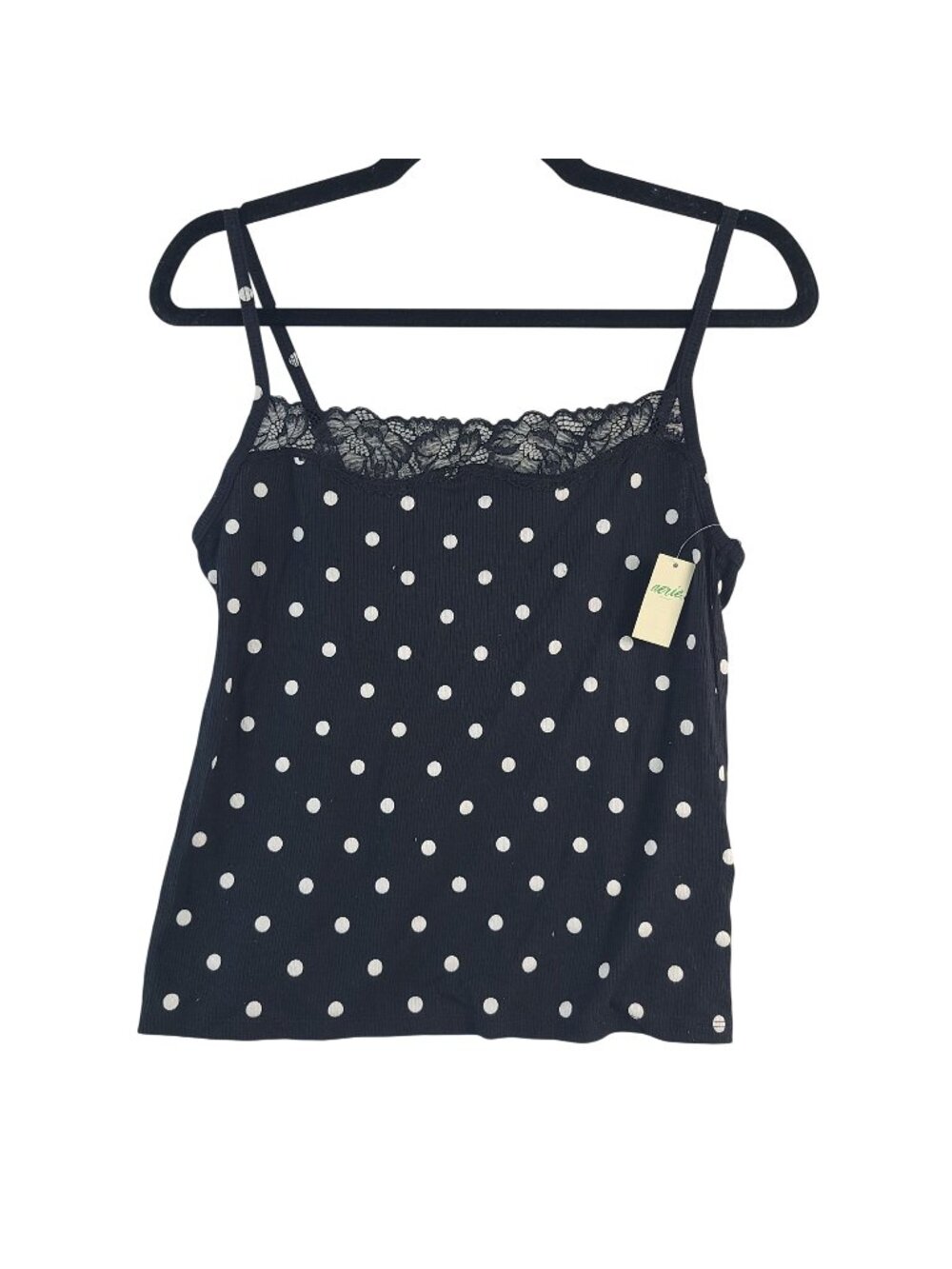 NEW Aerie Women's Black Polka Dot Lace Trim Cami Tank Top Sz Large - Picture 1 of 4